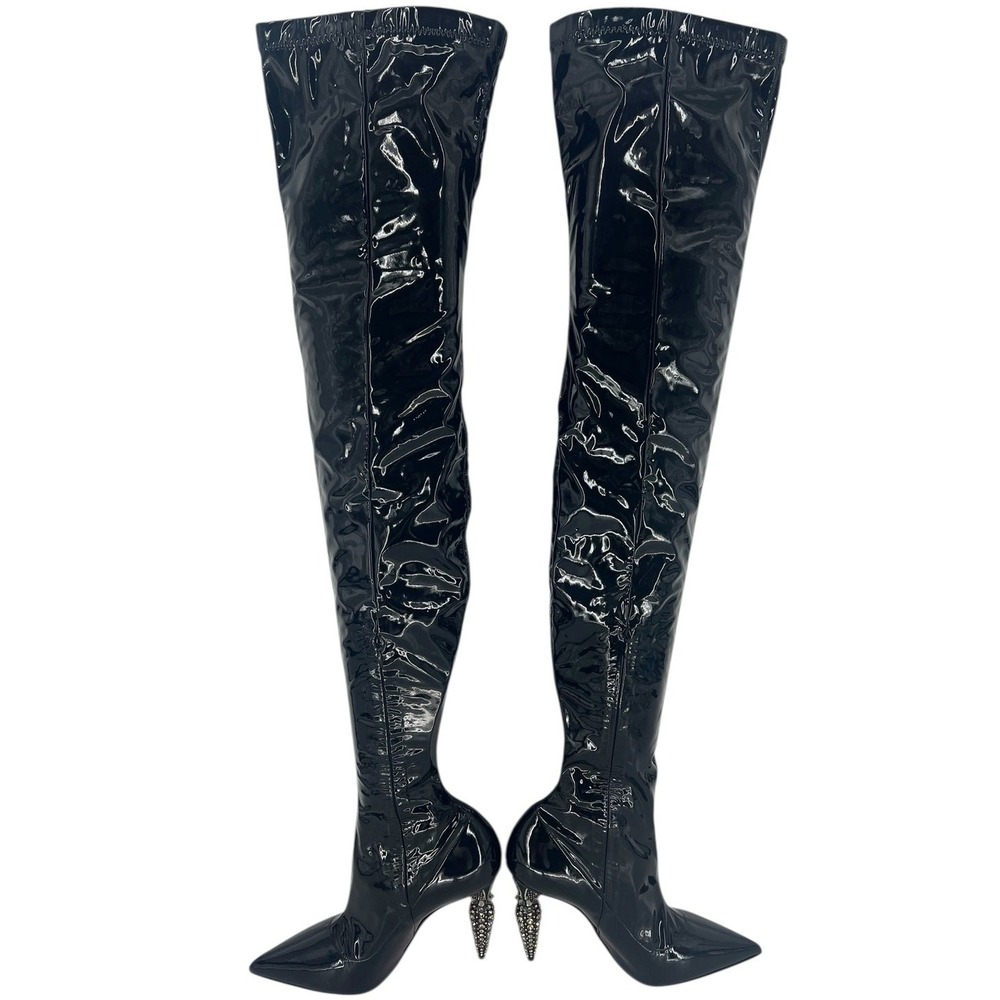 Christian Louboutin Limited Edition Black Lipstrass Patent Thigh Boots Size 37.5 - Picture 10 of 16